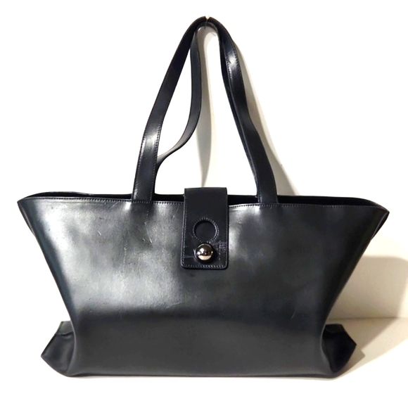VTG Furla Authentic Black Leather X Large Tote Bag Satchel Made in Italy - Picture 15 of 15